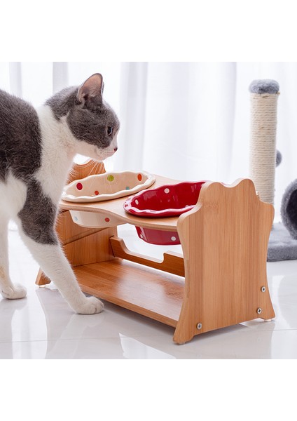 Çift Bowlyy Sevimli Evcil Hayvanlar Çift Kase Köpek Kedi Maması Su Besleyici Standı Yükseltilmiş Seramik Çanak Kase Ahşap Masa Evcil Hayvan Malzemeleri (Yurt Dışından) fırsatları
