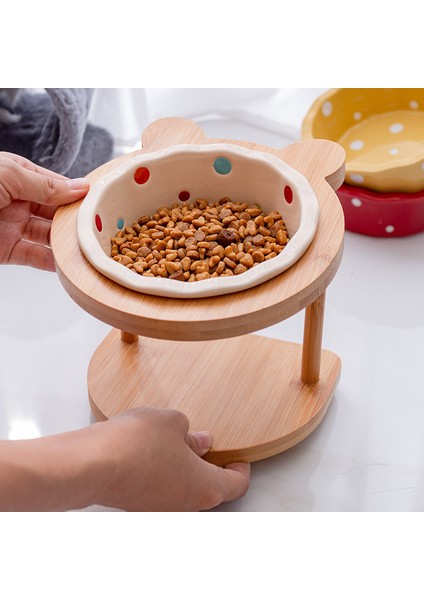 Çift Bowlyy Sevimli Evcil Hayvanlar Çift Kase Köpek Kedi Maması Su Besleyici Standı Yükseltilmiş Seramik Çanak Kase Ahşap Masa Evcil Hayvan Malzemeleri (Yurt Dışından) indirimleri