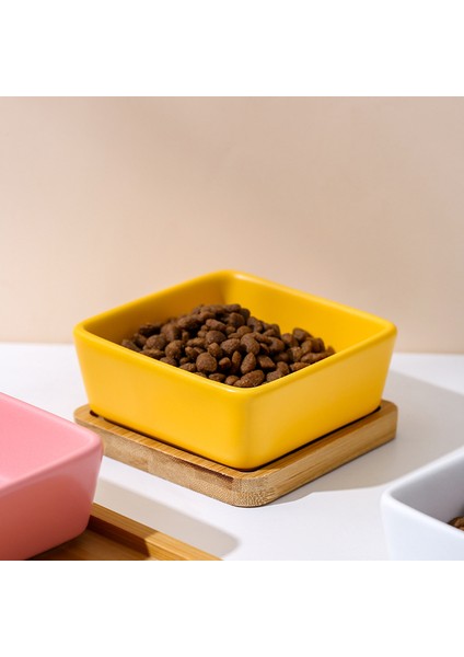 Ahşap 1 Kase Kare Kedi Seramik Kase Küçük Köpekler Mama Suyu Mini Kaseler Evcil Hayvan Içme Yeme Ahşap Bambu Paletli Besleyici Hamster Kuş Yemeği (Yurt Dışından) fırsatları