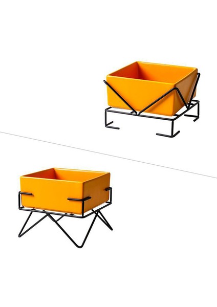 Sarı Kare 900 ml Kedi Seramik Gıda Su Kaseleri Yükseltilmiş Küçük Köpekler Mama Kabı Kase Demir Standı ile Köpek Yavrusu Büyük Kapasiteli Besleyiciler (Yurt Dışından)