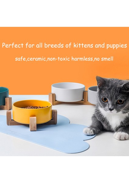 Gri Çift Kase M - 850ML Seramik Köpek Kasesi Kedi Maması Ahşap Standlı Su Kaseleri Dökülmez Köpekler Kediler Için Büyük Besleme Tabağı Besleme Köpek Kaseleri Evcil Hayvan Malzemeleri (Yurt Dışından) fırsatları