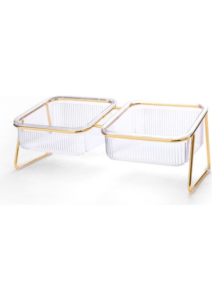 Çift Kase Kedi Çift Kase Eğimli Yükseltilmiş Pet Besleme Su Kasesi Metal Standlı Koruma Servikal Kaymaz Besleyici Çanak Köpek Malzemeleri Için (Yurt Dışından)