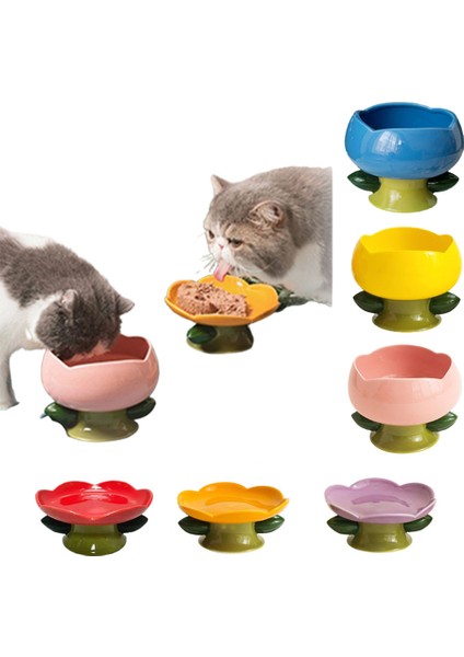 B-Pembe Kase Sevimli Seramik Kedi Kase Yüksek Ayak Plakası Kaymaz Çiçek Şekli Köpek Yavrusu Besleyici Besleme Maması Su Koruma Servikal Evcil Hayvan Malzemeleri (Yurt Dışından)