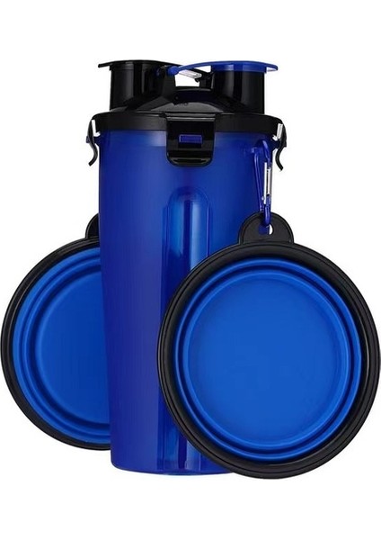 Mavi 2 In 1 Pet Seyahat Su Şişesi Katlanabilir Köpek Besleme Kasesi Içecek Kupası Gıda Kabı Silikon Açık Taşınabilir Köpek Kedi Besleyici (Yurt Dışından)