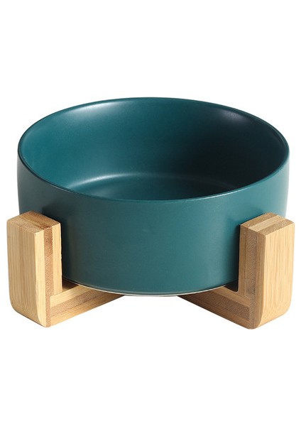 Yeşil S 400ML Seramik Köpek Kedi Kase Mama Su Seti Ahşap Standlı Büyük Kapasiteli Kaymaz Dökülmez Besleyici Bulaşık Köpek Besleme Pet Malzemeleri (Yurt Dışından)