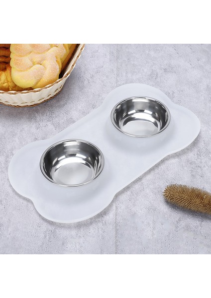 Beyaz S 36X21 cm Nemli Yerleşimler Çift Köpek Kase Silikon Mat ile Dayanıklı Paslanmaz Çelik Su Mama Besleyici Evcil Hayvanlar Için Pet Besleme Içme Kaseleri (Yurt Dışından)