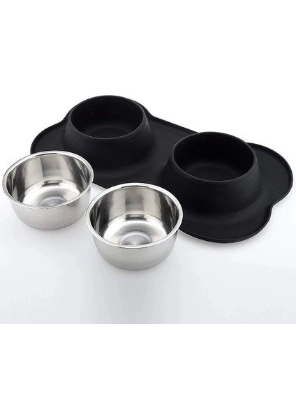 Beyaz S 36X21 cm Nemli Yerleşimler Çift Köpek Kase Silikon Mat ile Dayanıklı Paslanmaz Çelik Su Mama Besleyici Evcil Hayvanlar Için Pet Besleme Içme Kaseleri (Yurt Dışından) fırsatları