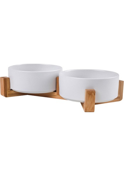 GRAY02 L (850ML) Servikal Omurgayı Korumak Için Yüksek Bambu Ahşap Çerçeveli Seramik Köpek Kedi Maması Kasesi Su Içme Besleyici Anti-Vuruntu (Yurt Dışından)