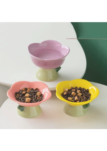 Sarı Kase Sevimli Seramik Kedi Kase Kaymaz Çiçek Şekli Yeni Yüksek Ayak Köpekler Yavru Besleyici Besleme Gıda Suyu Yükseltilmiş Yükseltilmiş Çanak Evcil Hayvan Malzemeleri (Yurt Dışından) fırsatları