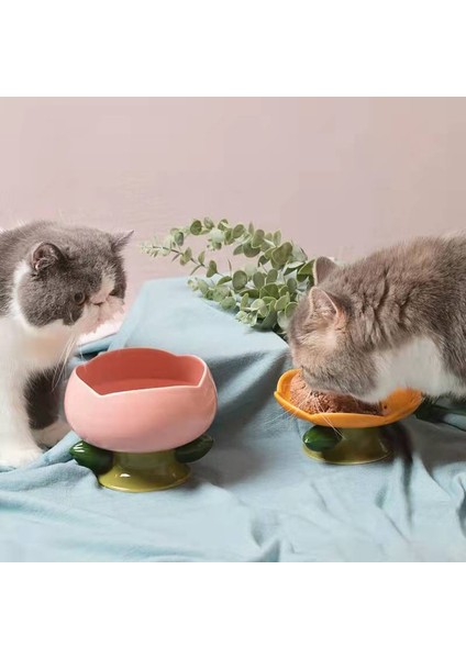 Sarı Kase Sevimli Seramik Kedi Kase Kaymaz Çiçek Şekli Yeni Yüksek Ayak Köpekler Yavru Besleyici Besleme Gıda Suyu Yükseltilmiş Yükseltilmiş Çanak Evcil Hayvan Malzemeleri (Yurt Dışından) indirimleri