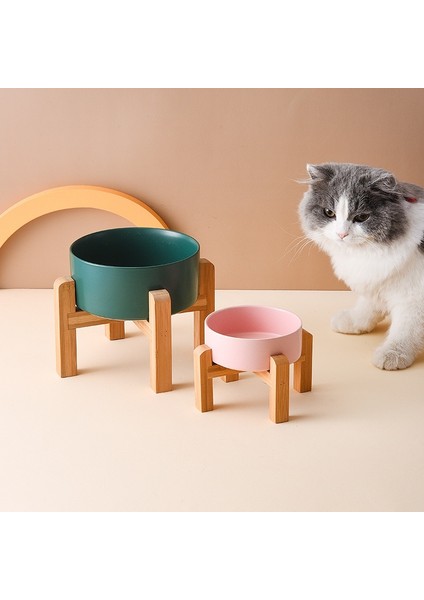 Sarı S (300ML) Seramik Köpek Kedi Maması Kasesi Yüksek Bambu Ahşap Çerçeveli Servikal Omurgayı Korumak Için Su Içme Besleyici Anti-Vuruntu (Yurt Dışından) fırsatları