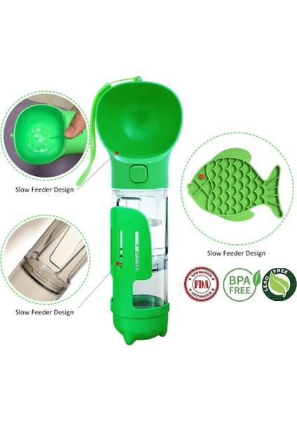 Only Green Şişe 500ML 4'ü 1 Arada Pet Köpek Seyahati 300ML Su 150ML Mama Dağıtıcısı Dış Mekan Ayrılabilir Portatif Kase Kaka Küreği Çöp Torbası Köpek Için Saklama (Yurt Dışından) fırsatları