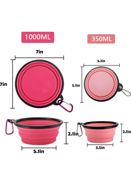 Gül Kırmızı 350 ml Seyahat Için Katlanabilir Köpek Kaseleri Köpekler Için Taşınabilir Su Kasesi Kamp Için Pet Kedi Maması Kaseleri 350 ml / 1000 ml Evcil Hayvan Malzemeleri (Yurt Dışından)