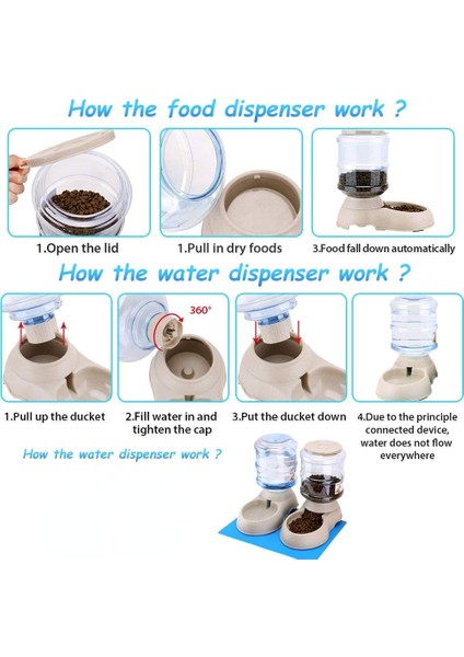 Besleyiciler 2 Paket Otomatik Kedi Besleyici ve Su Sebili, Küçük Orta Köpek Evcil Hayvanlar Köpek Yavrusu Büyük Kapasiteli Için Pet Mama Mat ile Set (Yurt Dışından) indirimleri