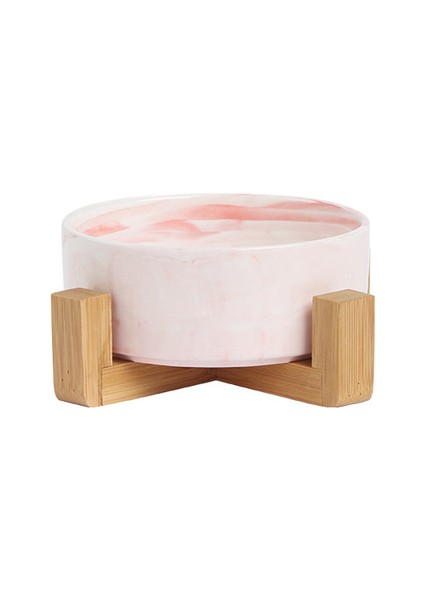 Pembe x Ahşap Stand S - 400ML Mermer Seramik Köpek Kasesi Ahşap Standlı Kedi Maması ve Su Kaseleri Büyük Düz Yüzlü Kediler Için Ağır Evcil Hayvan Besleyici Yavru Köpekler (Yurt Dışından)