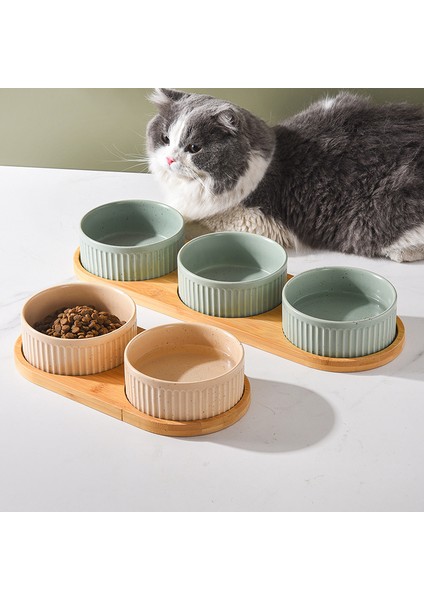 Beyaz 400ML 850ML Köpekler Seramik Kase Çift Üçlü Kedi Maması Ahşap Paletler ile Su Kaseleri Nordic Pet Içme Yeme Besleme Besleyiciler (Yurt Dışından)