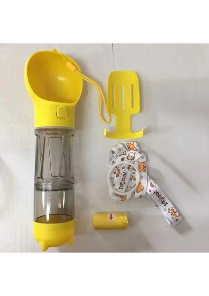 Sarı 300 ml Yiyecek Kutusu Yok 4 In 1 Taşınabilir Kedi Köpek Su Şişesi Mama Besleyici Tiryakisi Kaka Dağıtıcı Açık Pet Suluk Seyahat Şişe Köpek Aksesuarları Kaynağı (Yurt Dışından)