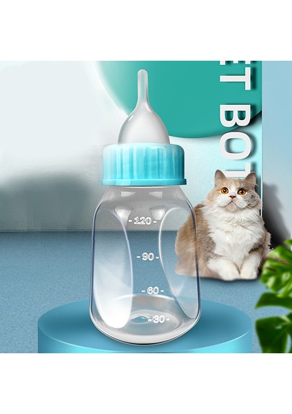 Mavi G654 120 ml Pet Süt Şişesi Yavru Kedi Besleyici Ölçekli Pet Emzik Şişe Seti Emzik Isırmaya Dayanıklı Köpek Besleme Malzemeleri (Yurt Dışından)
