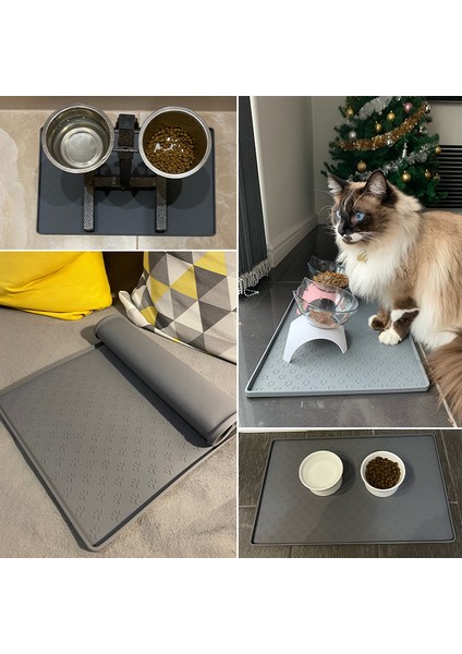 Gri 80X60 cm Pet Placemat Köpek Maması Kasesi Mat Kedi Besleme Mat Kedi Köpek Içme Besleme Placemat Silikon Su Geçirmez Hayvan Mama Kabı Ped Besleyici Paspaslar (Yurt Dışından) indirimleri