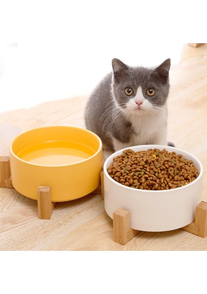 Beyaz Standlı M Seramik Köpek Kasesi Kaymaz Hayvan Mama Kabı Köpekler Için 12.8-20 cm Çaplı Kedi Köpek Besleyici Ahşap Standlı Kedi Köpek Maması Kase Köpek Malzemeleri (Yurt Dışından) fiyatları
