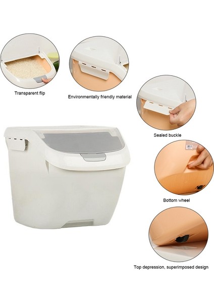 Gray-M Shuangmao Pet Köpek Maması Saklama Kabı 15L Kuru Kedi Maması Kutusu Çanta Nem Geçirmez Mühür Hava Geçirmez Ölçme Kabı ile Çöp Ürünü (Yurt Dışından)