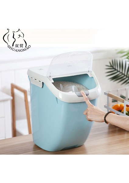 Gray-M Shuangmao Pet Köpek Maması Saklama Kabı 15L Kuru Kedi Maması Kutusu Çanta Nem Geçirmez Mühür Hava Geçirmez Ölçme Kabı ile Çöp Ürünü (Yurt Dışından) modelleri