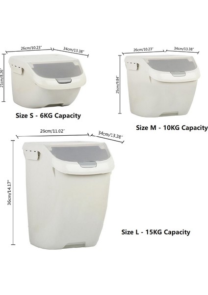 Gray-M Shuangmao Pet Köpek Maması Saklama Kabı 15L Kuru Kedi Maması Kutusu Çanta Nem Geçirmez Mühür Hava Geçirmez Ölçme Kabı ile Çöp Ürünü (Yurt Dışından) fırsatları