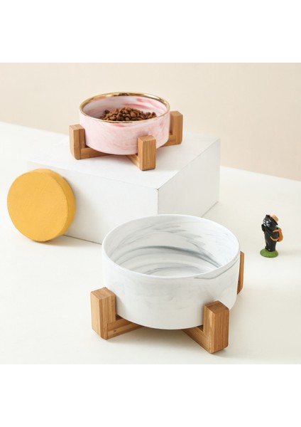 Pembe 1800 ml Seramik Hayvan Mama Kabı 1800 ml Büyük Kapasiteli Büyük Köpekler Içme Yeme Kaseleri Kedi Çift Gıda Su Besleme Besleyiciler Bambu Standı ile (Yurt Dışından) modelleri