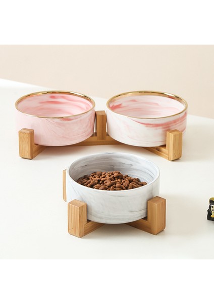 Pembe 1800 ml Seramik Hayvan Mama Kabı 1800 ml Büyük Kapasiteli Büyük Köpekler Içme Yeme Kaseleri Kedi Çift Gıda Su Besleme Besleyiciler Bambu Standı ile (Yurt Dışından) indirimleri