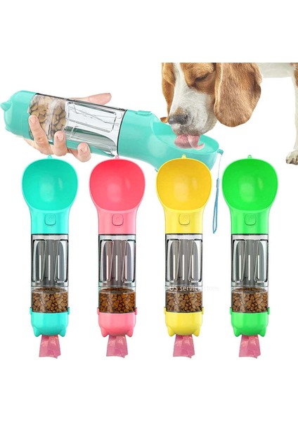 Mavi 300ML 4 In 1 Köpek Su Şişesi Taşınabilir Pet Köpek Maması Besleyici Suluk Su Sebili Çanta ile Açık Köpek Kumu Kaka Kürek (Yurt Dışından)