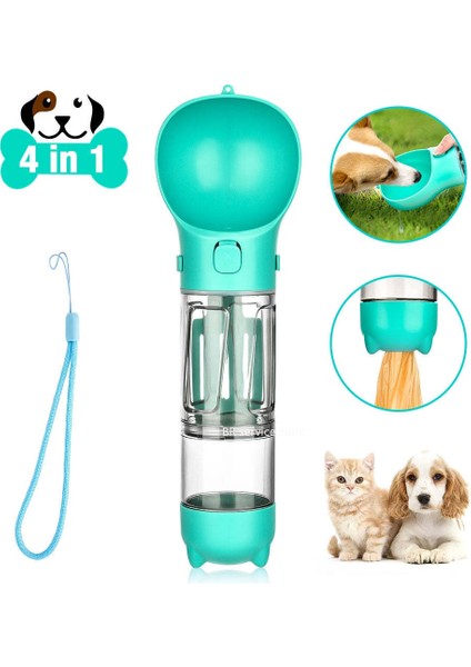 Yeşil 300 ml 4 In 1 Köpek Su Şişesi Su Sebili Taşınabilir Pet Köpek Maması Besleyici Suluk Açık Köpek Kumu Kaka Kürek Çanta ile (Yurt Dışından)