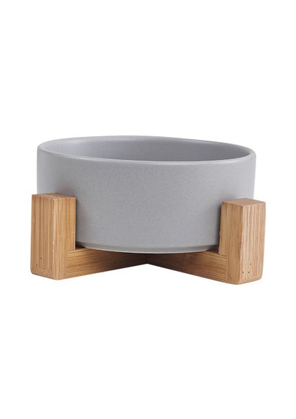 GRAY01 Xl (1800ML) Servikal Omurgayı Korumak Için Yüksek Bambu Ahşap Çerçeveli Seramik Köpek Kedi Maması Kasesi Su Içme Besleyici Anti-Vuruntu (Yurt Dışından)