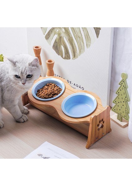 Çift Kase Beyaz 6 Kedi Seramik Kaseler Kediler Köpekler Için Bambu Yükseltilmiş Evcil Hayvan Kaseleri Koruyucu Servikal Omurga Anti-Takma Yemekleri Evcil Hayvan Kaseleri ve Içkiler (Yurt Dışından)