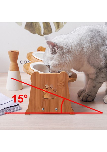 Çift Kase Beyaz 6 Kedi Seramik Kaseler Kediler Köpekler Için Bambu Yükseltilmiş Evcil Hayvan Kaseleri Koruyucu Servikal Omurga Anti-Takma Yemekleri Evcil Hayvan Kaseleri ve Içkiler (Yurt Dışından) fırsatları