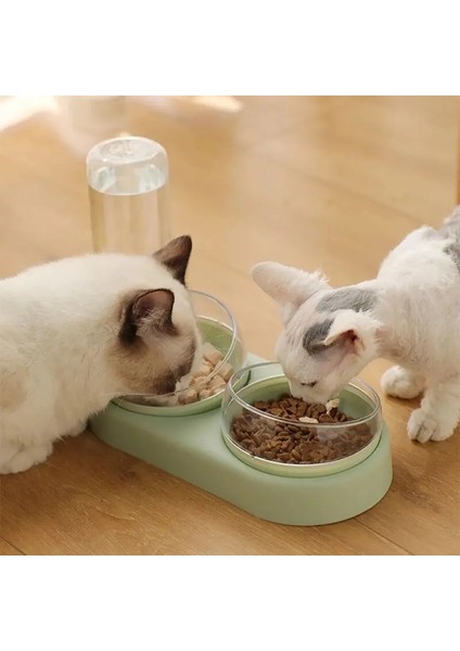 Yeşil 1 Pet Kedi Üç Kase Boyun Koruma Otomatik Besleyici Su Depolama Dağıtıcı Pet Kedi Mama Kasesi Sıçramaya Dayanıklı Su Pet Köpek Besleyici (Yurt Dışından) fırsatları