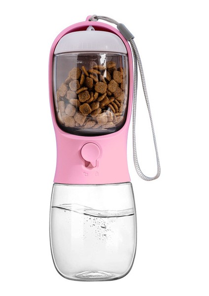 Pembe 550 ml Taşınabilir Köpek Su Şişesi Açık Seyahat Köpek Su Şişesi Mama Besleyici ile Sızdırmaz Çok Fonksiyonlu Kedi Köpek Su Şişeleri (Yurt Dışından)