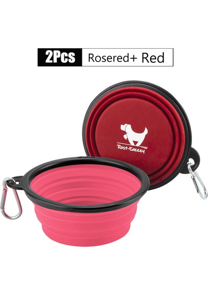 Gül Kırmızısı Kırmızı 350ML 2'li Paket Seyahat Için Katlanabilir Köpek Kaseleri Köpekler Için Taşınabilir Su Kasesi Seyahat Kamp Için Yürüyüş 2 Karabina ile Yürüyüş (Yurt Dışından)