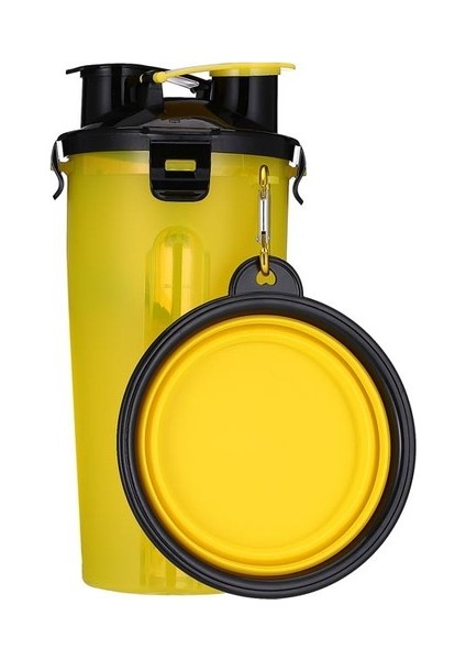 Set1 Sarı 2 In 1 Pet Seyahat Mama ve Su Bardağı Şişe Taşınabilir Katlanabilir Kase Köpek Maması Kabı Pet Kedi Besleyici (Yurt Dışından)