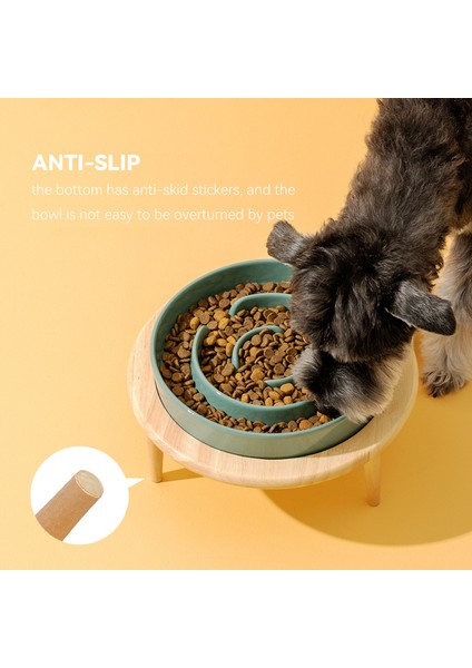 Yükseltilmiş Yeşil Çap 15,5 cm Küçük Köpek Yavaş Besleme Kasesi Yükseltilmiş Kedi Içme Ahşap Standlı Seramik Kaseler Evcil Hayvan Yutmayı Önleyici Besleme Maması Su Tabağı (Yurt Dışından)