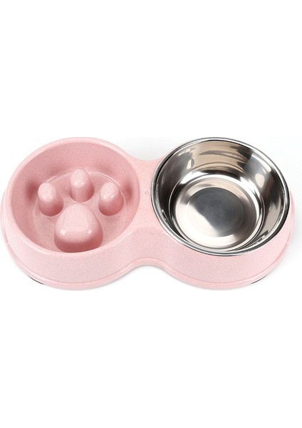 Pembe 32X5 cm Pet Köpek Kase Anti-Boğulma Paslanmaz Çelik Çift Kaseler Kedi Yavrusu Için Kaymaz Yavaş Besleyici ve Içme Suyu Bulaşık Evcil Hayvan Malzemeleri (Yurt Dışından)