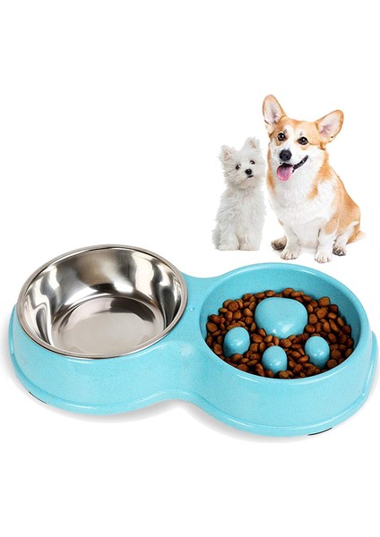 Pembe 32X5 cm Pet Köpek Kase Anti-Boğulma Paslanmaz Çelik Çift Kaseler Kedi Yavrusu Için Kaymaz Yavaş Besleyici ve Içme Suyu Bulaşık Evcil Hayvan Malzemeleri (Yurt Dışından) fırsatları