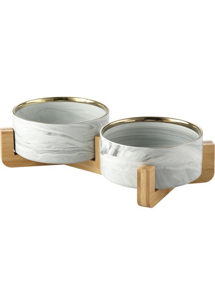 Standlı Gri Altın 400ML Küçük Kedi Köpek Kase Seramik Besleyici Ebru Tabağı Pet Ayarlanabilir Ahşap Raf Besleme Içme Kaymaz Yüksek Kedi Ürün Malzemeleri # P005 (Yurt Dışından)