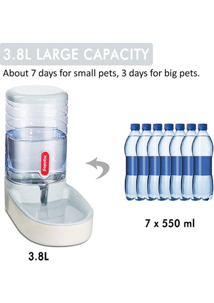 Mavi Suluk 3.8l - Kapasiteli Köpek Otomatik Besleyici Suluk Seti Yerçekimi Pet Gıda Dağıtıcıları Kedi Su Sebili 3.8l Köpekler Için Büyük Kapasiteli Saklama Kabı (Yurt Dışından)