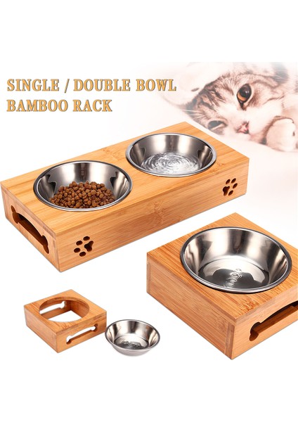 Çift Kase Pet Kedi Kase Ayı Bambu Plaka Çift Kase Doğal Dayanıklı Güvenlik Ahşap Paslanmaz Çelik Kedi Köpek Yardımcı Çift Kase (Yurt Dışından) fiyatları