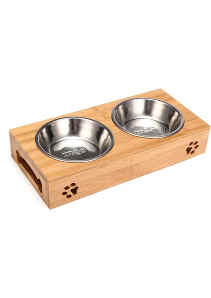 Çift Kase Pet Kedi Kase Ayı Bambu Plaka Çift Kase Doğal Dayanıklı Güvenlik Ahşap Paslanmaz Çelik Kedi Köpek Yardımcı Çift Kase (Yurt Dışından) indirimleri