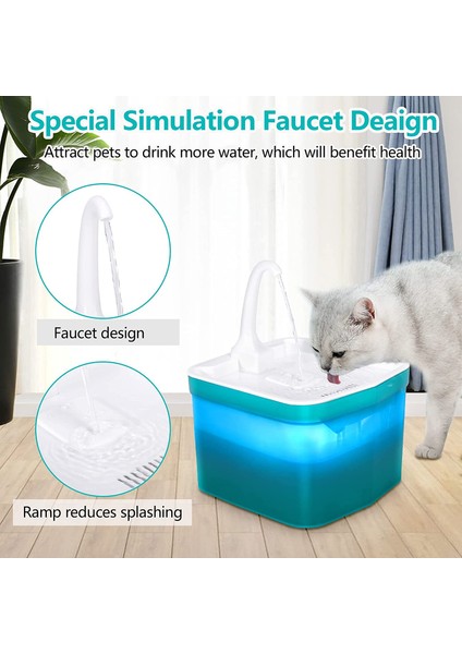 Mavi USB 2l Otomatik Kedi Pet Su Çeşmesi Musluk Bacalı Saydam LED Işık Ultra Sessiz Su Besleyici USB Köpek Tiryakisi Kase Dağıtıcı (Yurt Dışından) modelleri