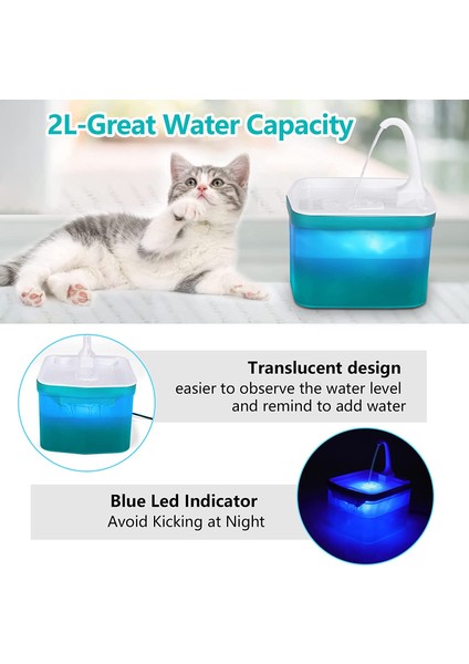 Mavi USB 2l Otomatik Kedi Pet Su Çeşmesi Musluk Bacalı Saydam LED Işık Ultra Sessiz Su Besleyici USB Köpek Tiryakisi Kase Dağıtıcı (Yurt Dışından) fırsatları