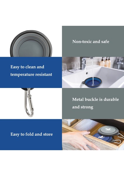 Gri Mavi 1000ML 2'li Paket Seyahat Için Katlanabilir Köpek Kaseleri Köpekler Için Taşınabilir Su Kasesi Seyahat Kamp Için 2 Karabina ile Yürüyüş (Yurt Dışından) fırsatları