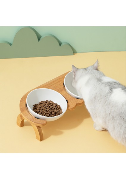 Standlı Beyaz 600 ml Seramik Kedi Besleme Mama Kasesi Standlı Pet Çift Besleyici Kaseler Yüksek Ayak Küçük Köpek Kibble Su Malzemeleri Kediler Yavru Kase (Yurt Dışından) modelleri