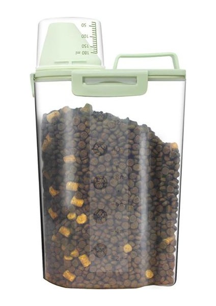 Yeşil 1.5l Pet Gıda Saklama Kabı Köpek Kedi Kuş ve Ölçme Kabı ile Diğer Evcil Hayvan Gıda Saklama Kutusu Ev Için Taze Yarı Saydam Vücut Tutun (Yurt Dışından)